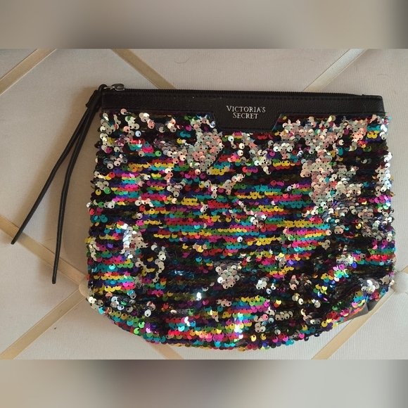 Victoria's Secret Handbags - 3/$20 Victoria Secret Black Multicolor Sequin Pouch Make Up Bag